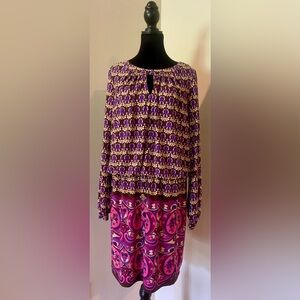 London Times sz 12 dress EUC brown pink print